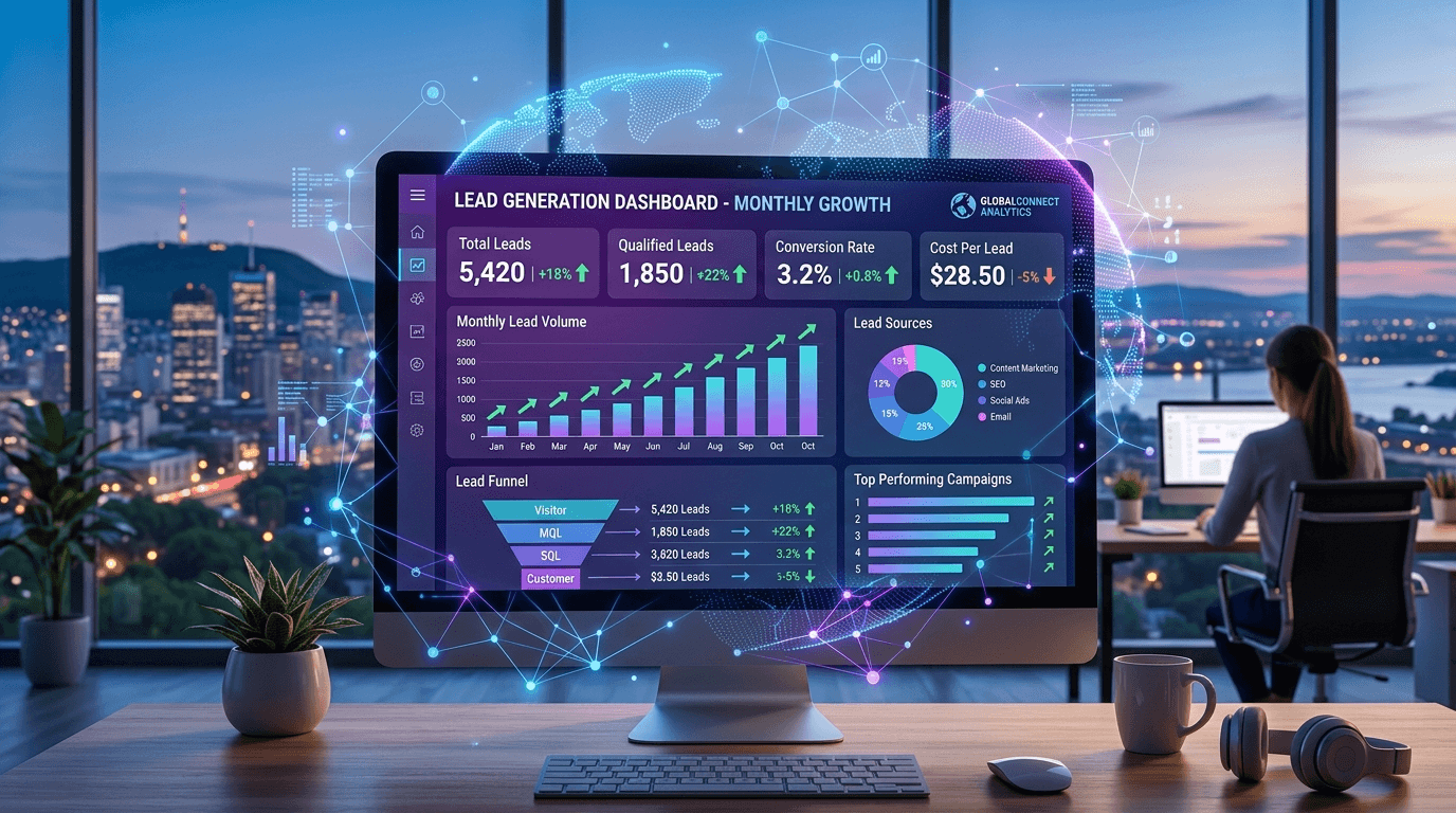 AI SEO dashboard showing 3X lead growth for a Montreal business