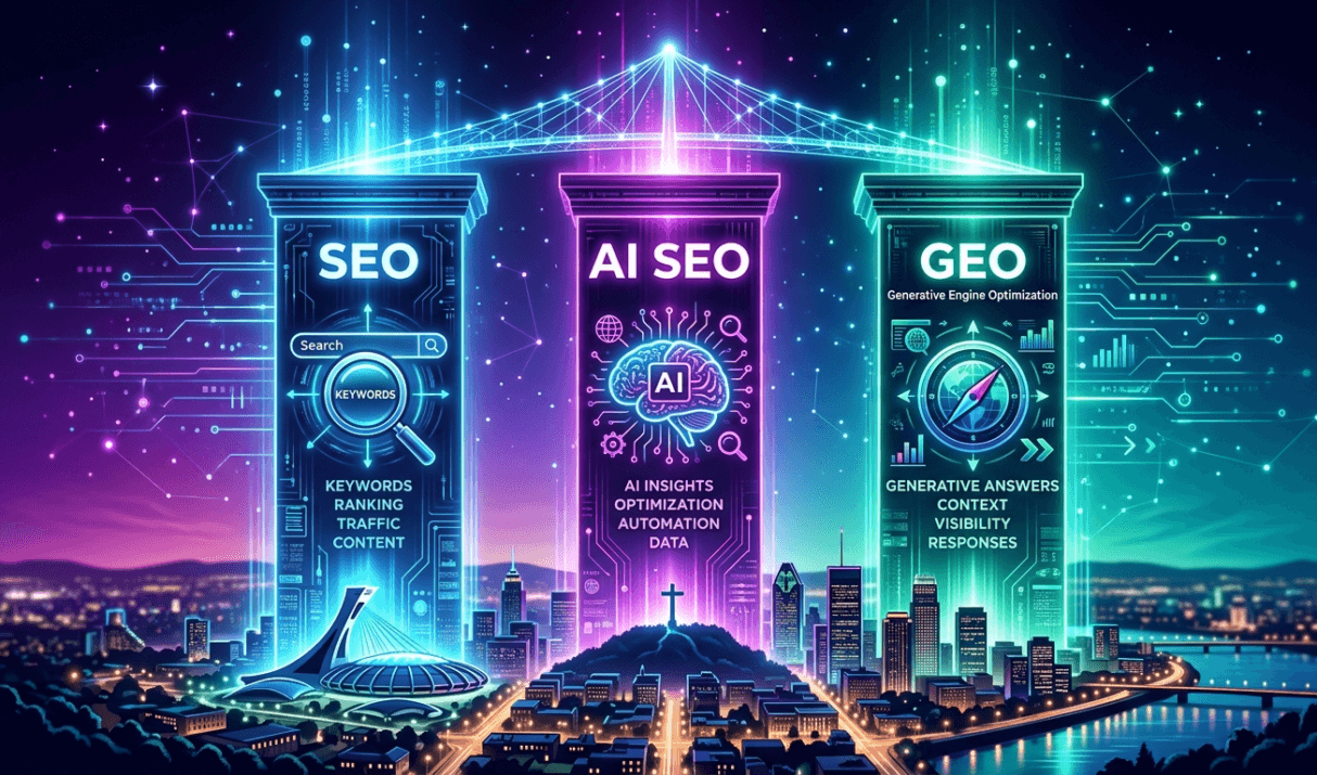 SEO vs AI SEO vs GEO : Lequel Fonctionne le Mieux à Montréal ?