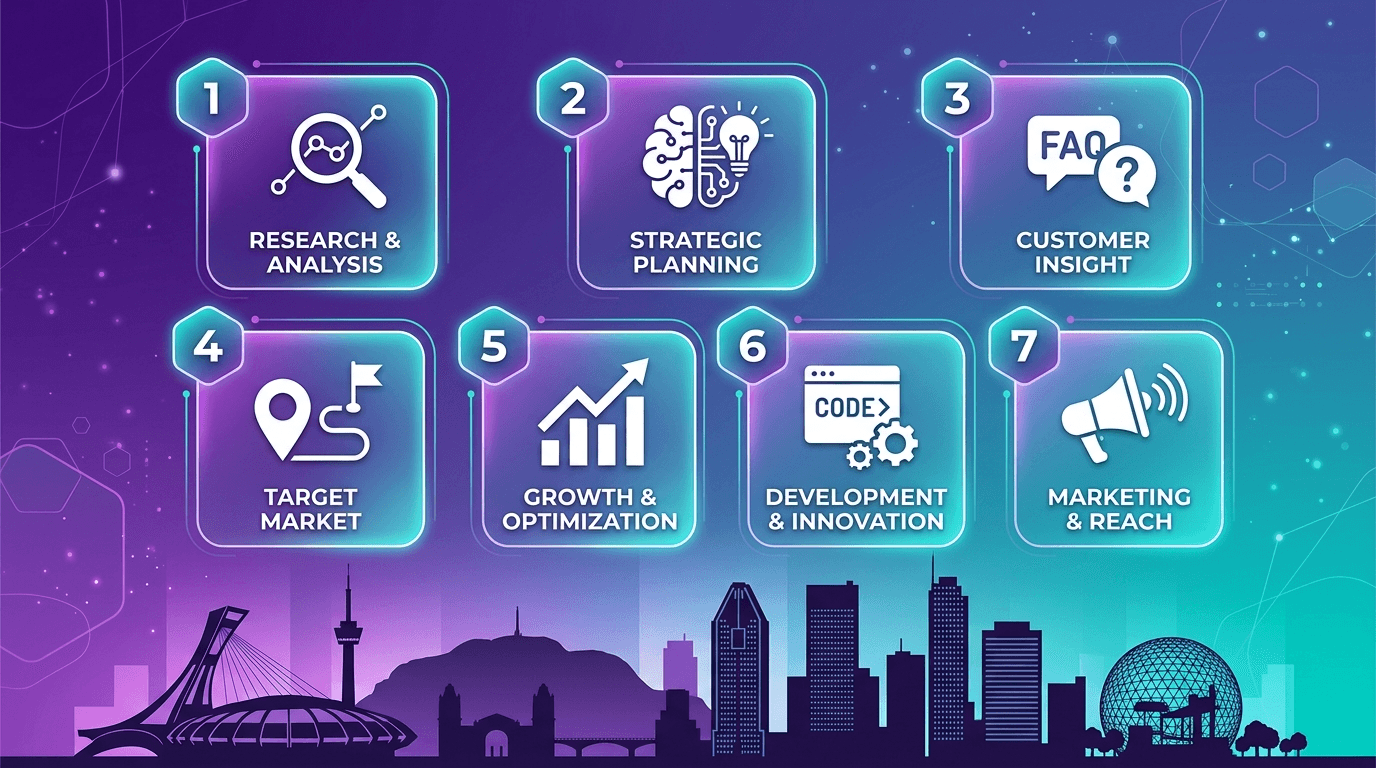 Top 7 AI SEO strategies for local businesses in Montreal infographic